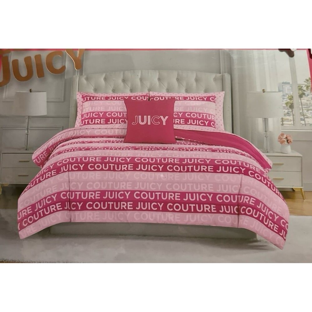 Juicy Couture Pink Striped Comforter Set, King Size